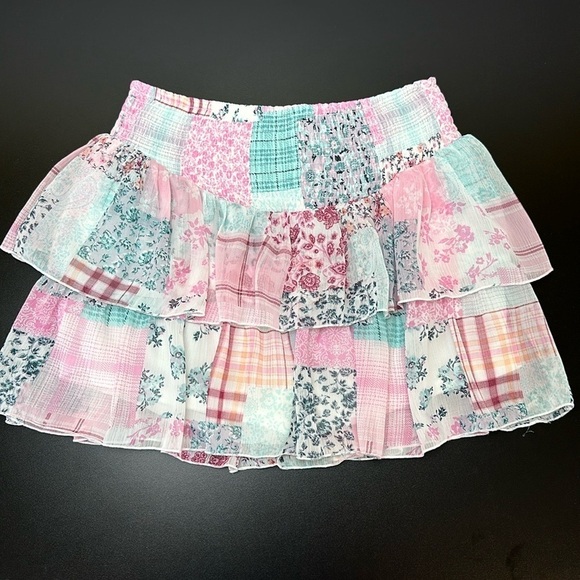 Madden NYC Smocked Double Ruffle Skort Sz L Floral Patchwork Print Flowy Prairie - Picture 12 of 12